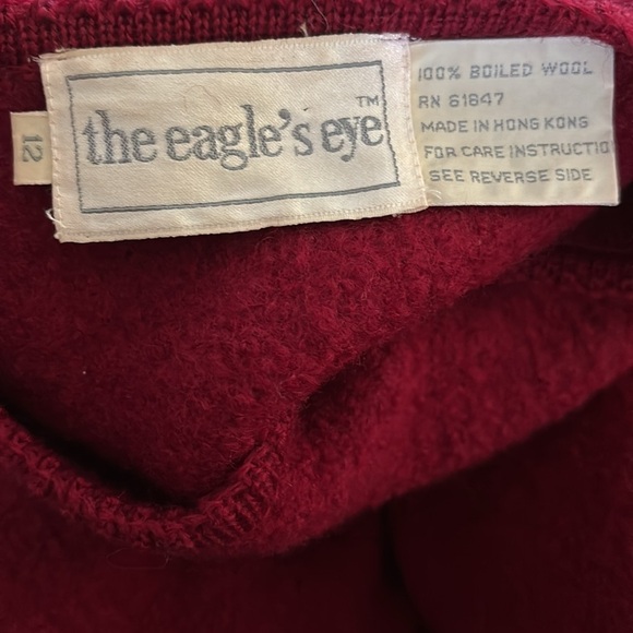 VTG The Eagles’s Eye Boiled Wool Cardigan Sweater Sz 12 Dark Berry Red Cozy Warm - Picture 7 of 8